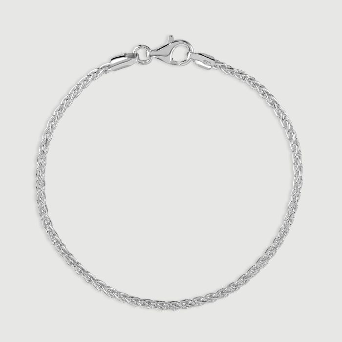 Sterling Silver 2.5mm Spiga Wheat Bracelet with Chain
