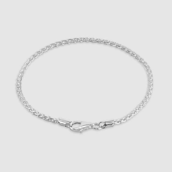 Sterling Silver 2.5mm Spiga Wheat Bracelet with Chain
