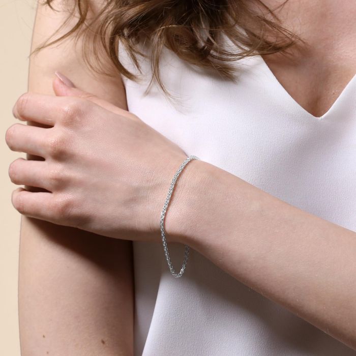 Sterling Silver 2.5mm Spiga Wheat Bracelet with Chain
