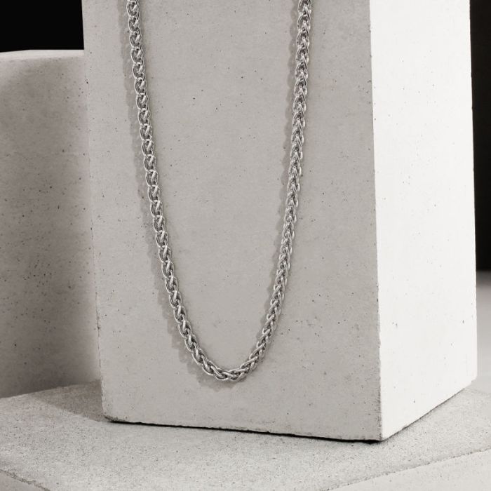 Sterling Silver 3.4mm Spiga Wheat Chain Necklace Heavy