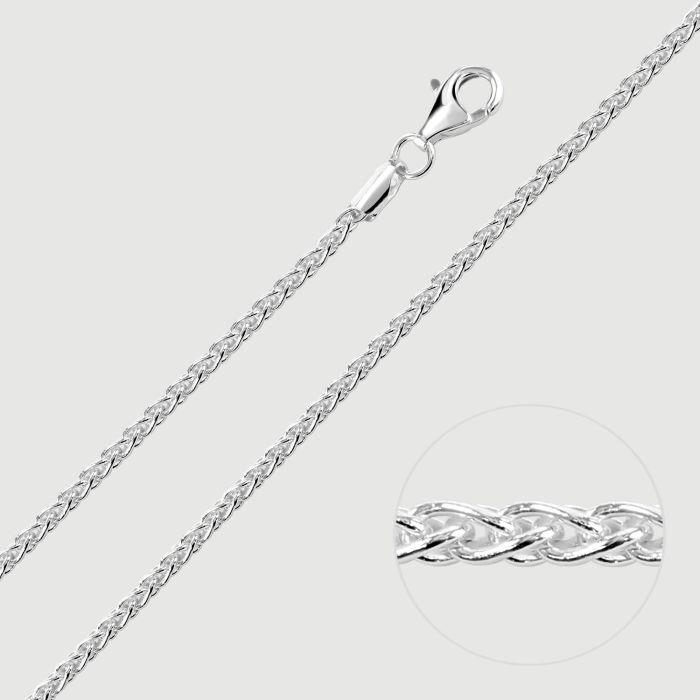 Sterling Silver 2.5mm Spiga Wheat Bracelet with Chain