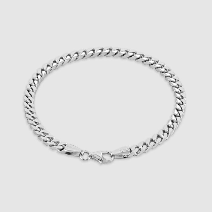 Sterling Silver 4.2mm Diamond Cut Square Curb Bracelet with Chain