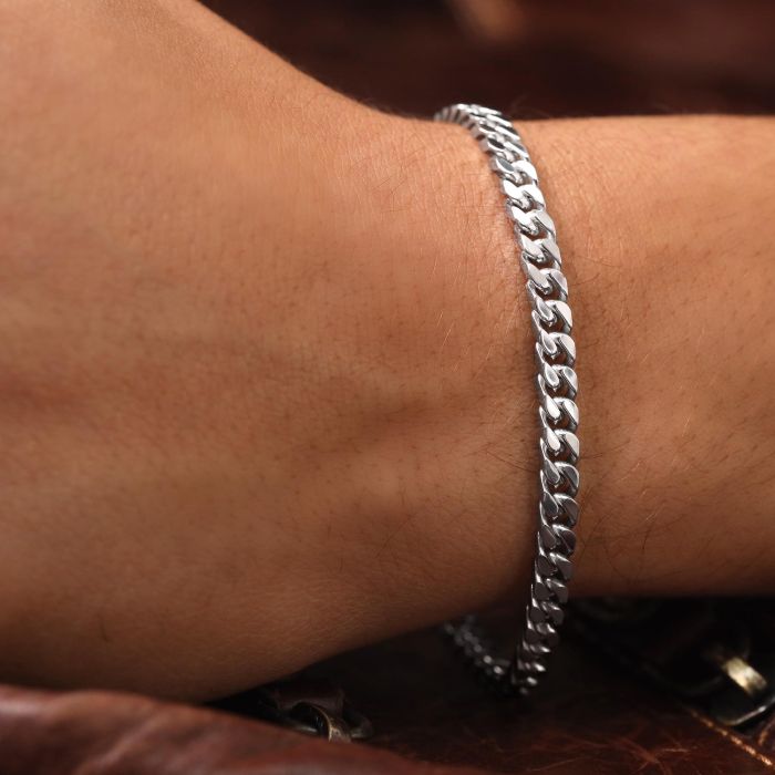 Sterling Silver 4.2mm Diamond Cut Square Curb Bracelet with Chain