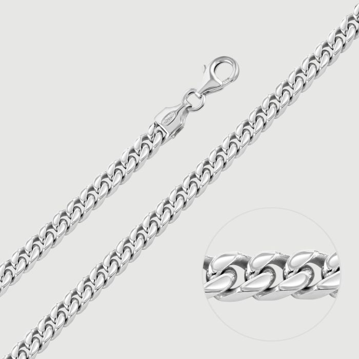 Sterling Silver 4.2mm Diamond Cut Square Curb Bracelet with Chain