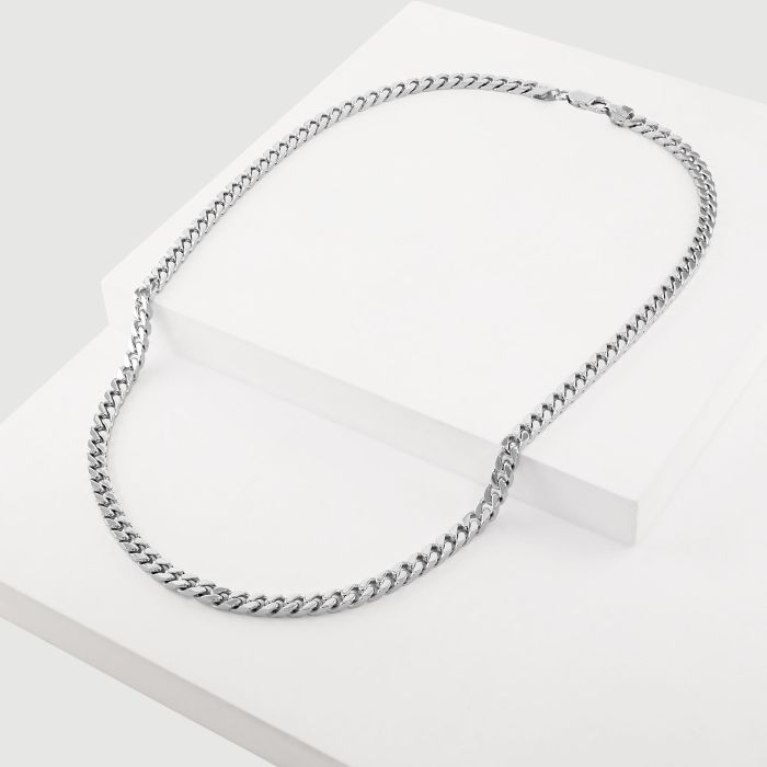 Sterling Silver 4.7mm Diamond Cut Square Curb Chain Necklace