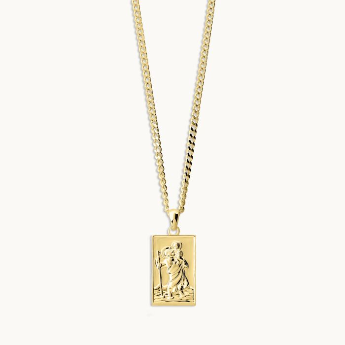 Gold Plated Sterling Silver Medium Rectangle St Christopher Necklace