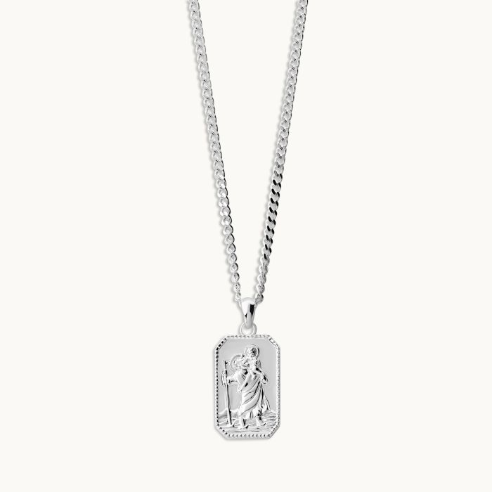 Sterling Silver Medium Rectangle St Christopher Necklace