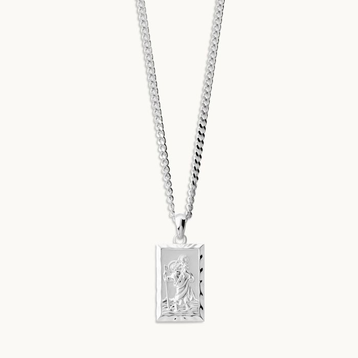 Sterling Silver Medium Rectangle St Christopher Necklace