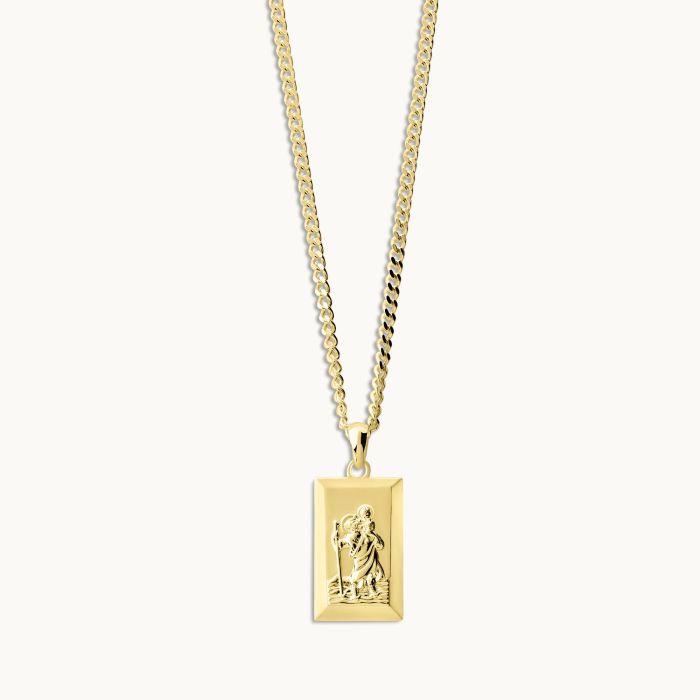 Gold Plated Sterling Silver Medium Rectangle St Christopher Necklace