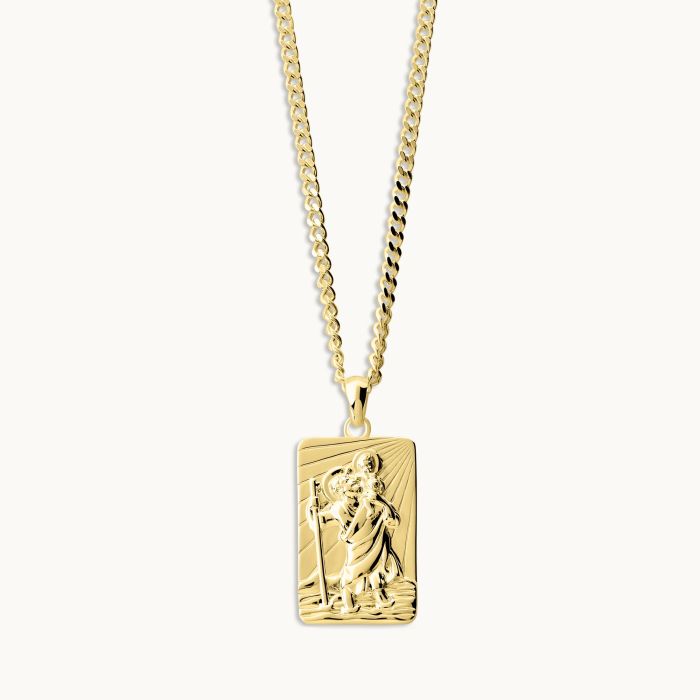 Gold Plated Sterling Silver Large Rectangle St Christopher Necklace