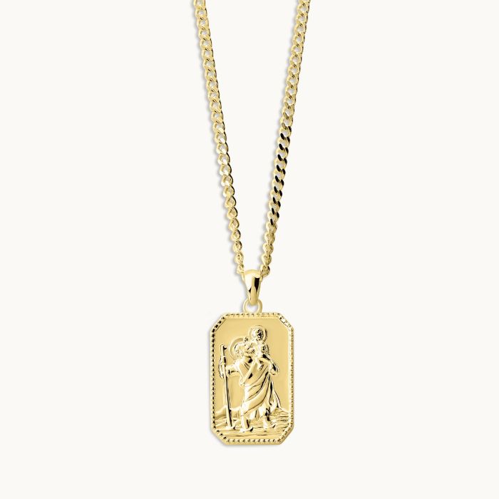 Gold Plated Sterling Silver Large Rectangle St Christopher Necklace