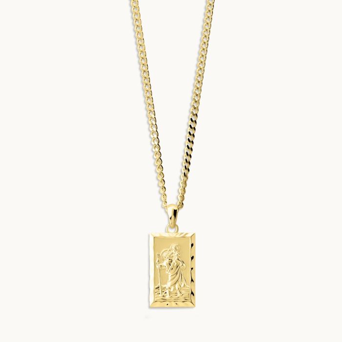 Gold Plated Sterling Silver Medium Rectangle St Christopher Necklace