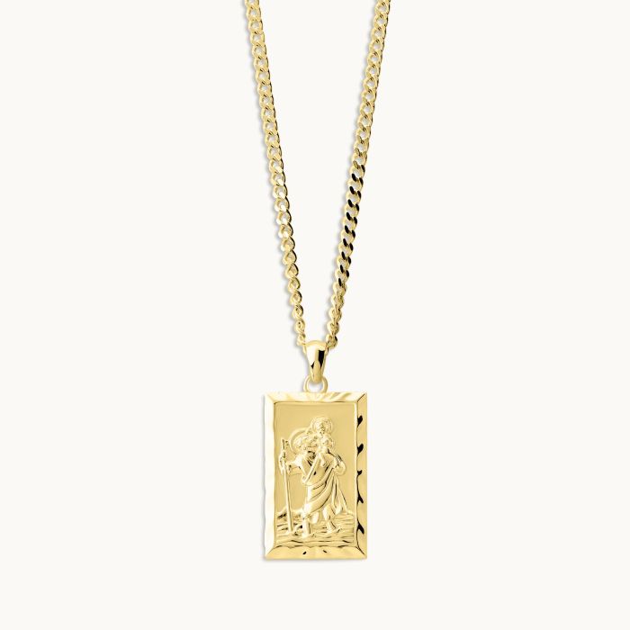 Gold Plated Sterling Silver Large Rectangle St Christopher Necklace