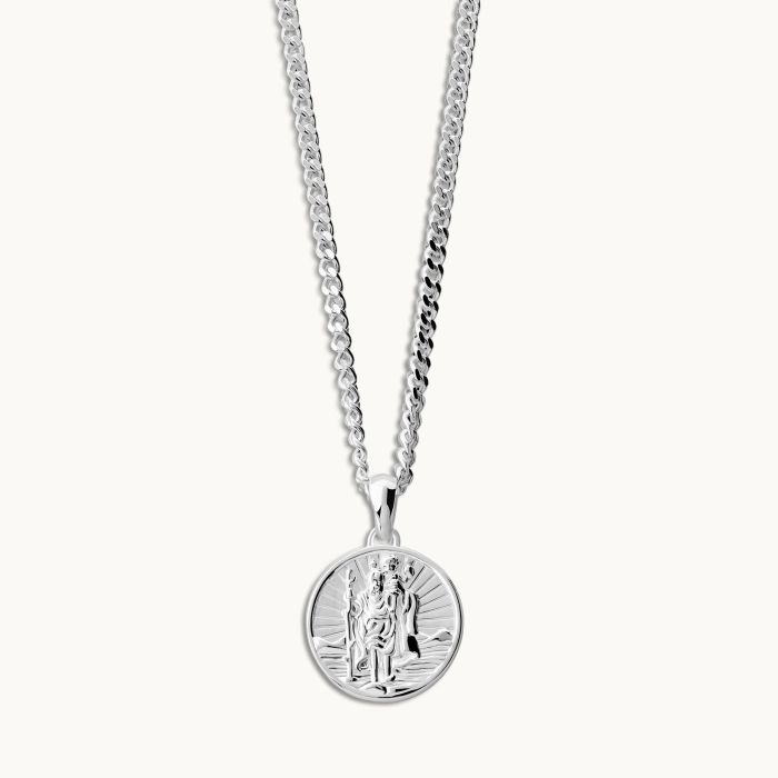 Sterling Silver 16mm Round St Christopher Necklace