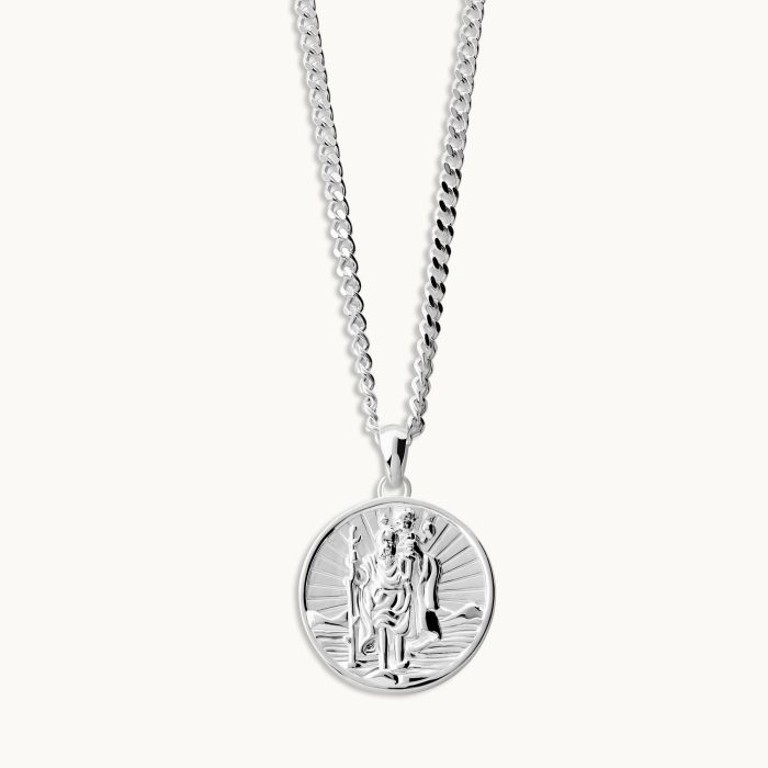 Sterling Silver 20mm Round St Christopher Necklace