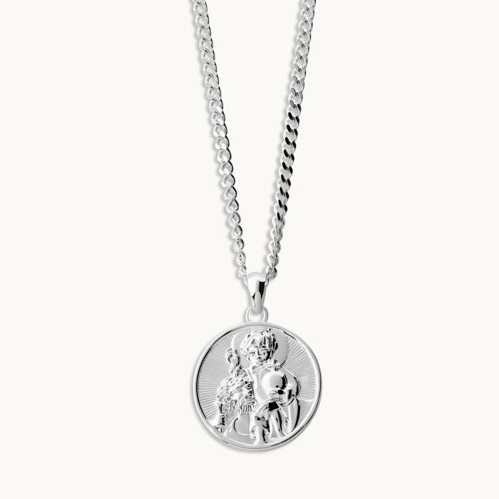 Sterling Silver 20mm Round St Christopher Necklace