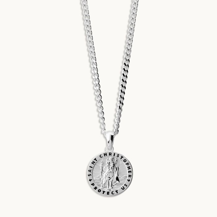 Sterling Silver 16mm Round St Christopher Necklace