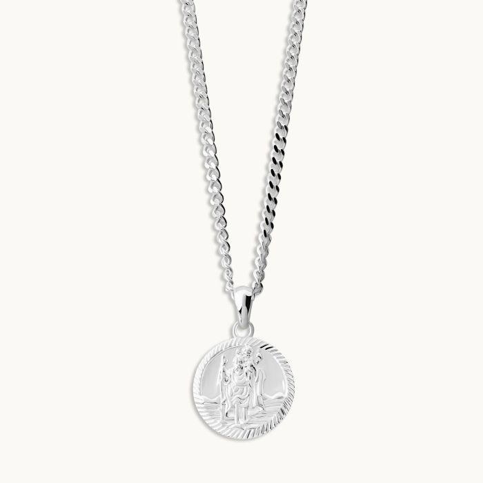 Sterling Silver 16mm Round St Christopher Necklace