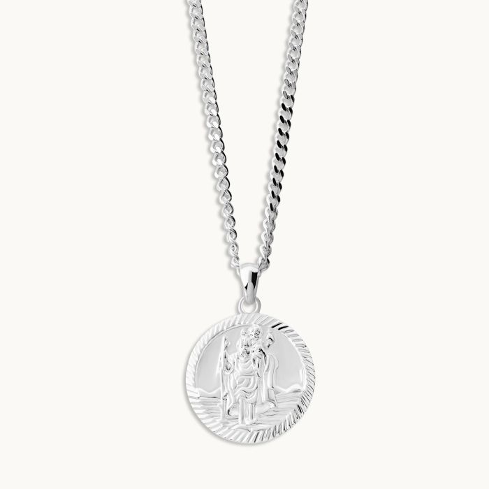 Sterling Silver 20mm Round St Christopher Necklace