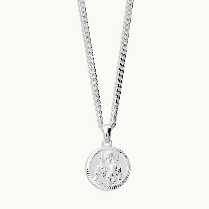 Sterling Silver 16mm Round St Christopher Necklace