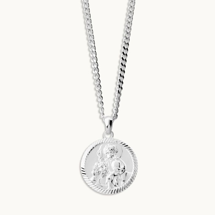 Sterling Silver 20mm Round St Christopher Necklace