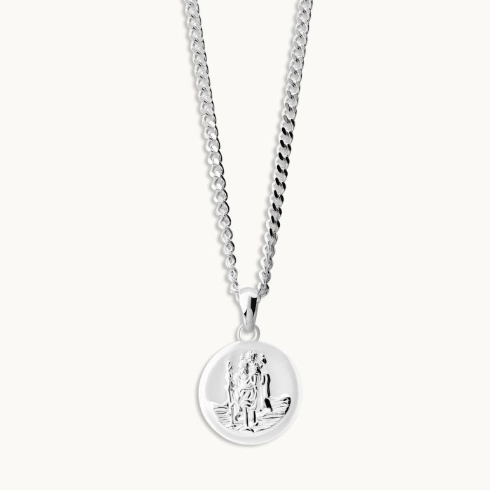 Sterling Silver 16mm Round St Christopher Necklace