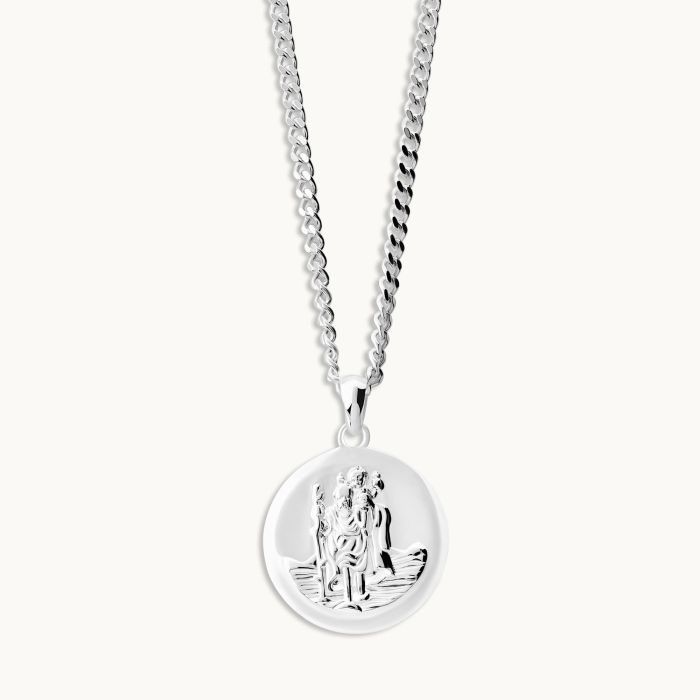 Sterling Silver 20mm Round St Christopher Necklace