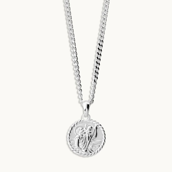 Sterling Silver 16mm Round St Christopher Necklace