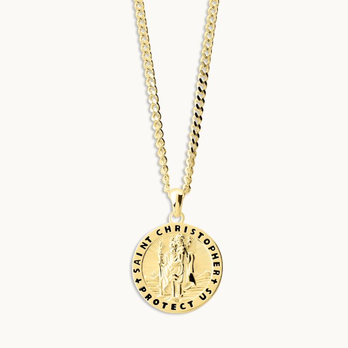 Gold Plated Sterling Silver 20mm Round St Christopher Necklace