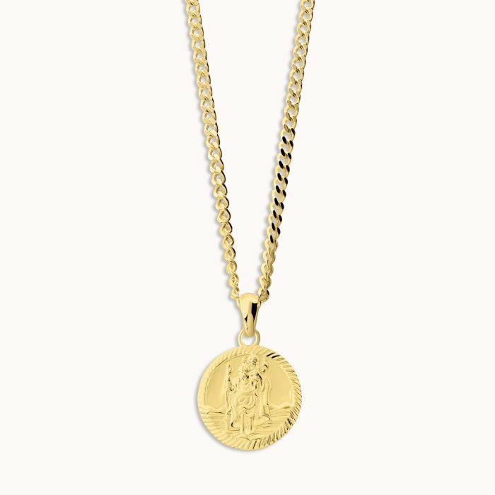 Gold Plated Sterling Silver 16mm Round St Christopher Necklace