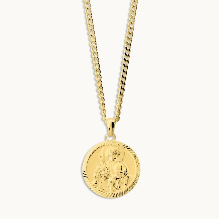 Gold Plated Sterling Silver 20mm Round St Christopher Necklace