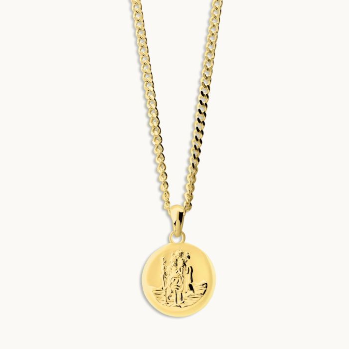 Gold Plated Sterling Silver 16mm Round St Christopher Necklace