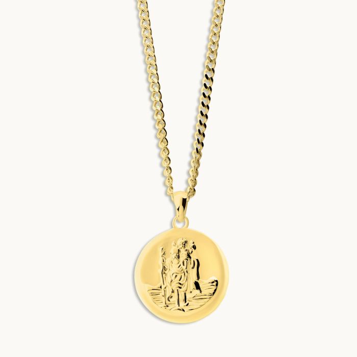 Gold Plated Sterling Silver 20mm Round St Christopher Necklace