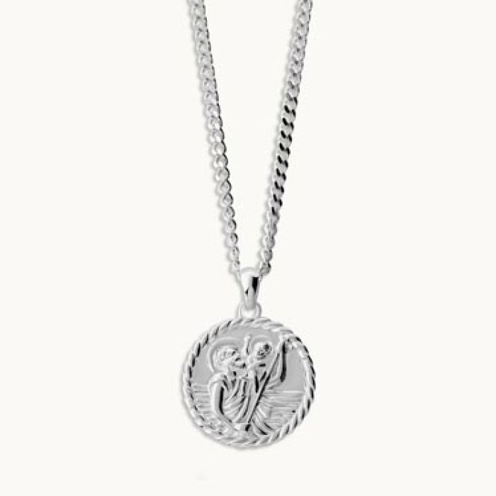 Sterling Silver 20mm Round St Christopher Necklace