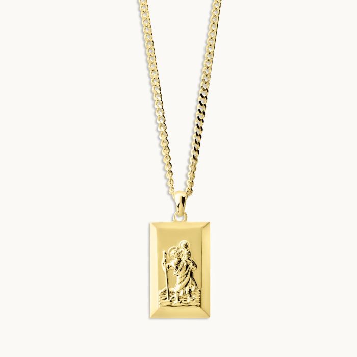 Gold Plated Sterling Silver Large Rectangle St Christopher Necklace