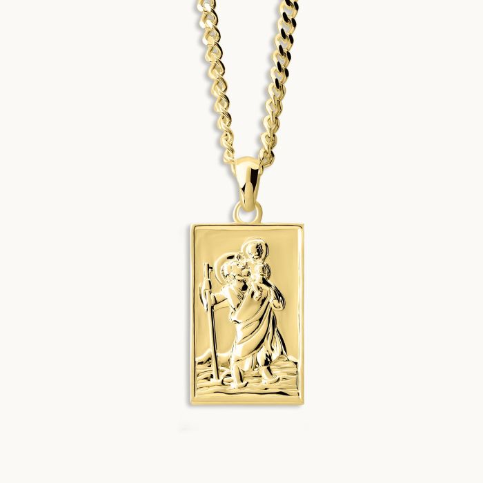 Gold Plated Sterling Silver Medium Rectangle St Christopher Necklace