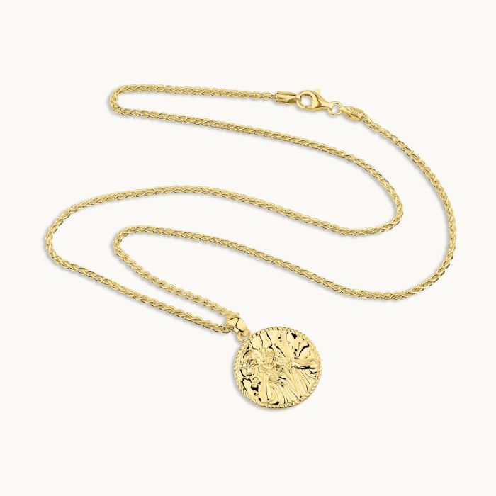 Gold plated Sterling Silver  20mm Round St Christopher Necklace with Spiga Chain