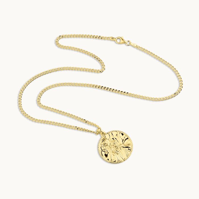 Gold plated Sterling Silver  24mm Round St Christopher Necklace with Curb Chain