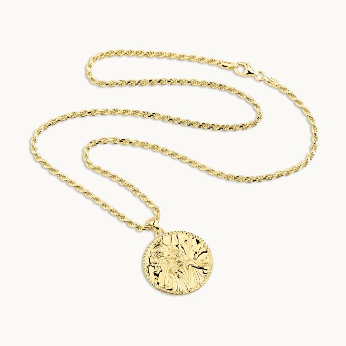 Gold plated Sterling Silver  24mm Round St Christopher Necklace with Rope Chain