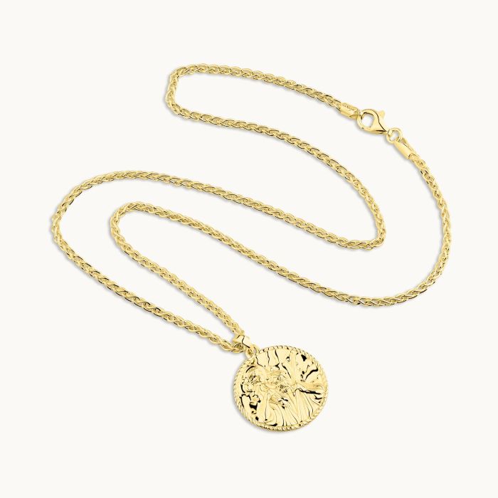 Gold plated Sterling Silver  24mm Round St Christopher Necklace with Spiga Chain