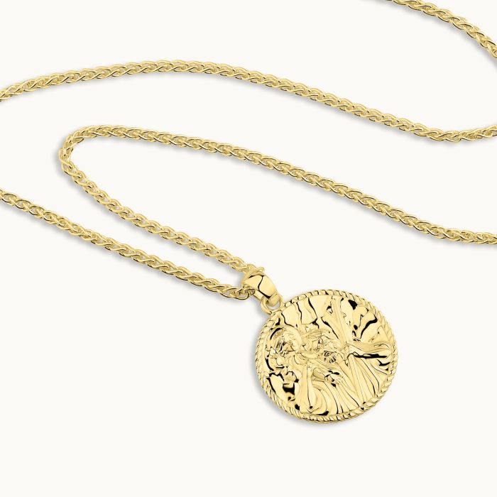 Gold plated Sterling Silver  20mm Round St Christopher Necklace with Spiga Chain