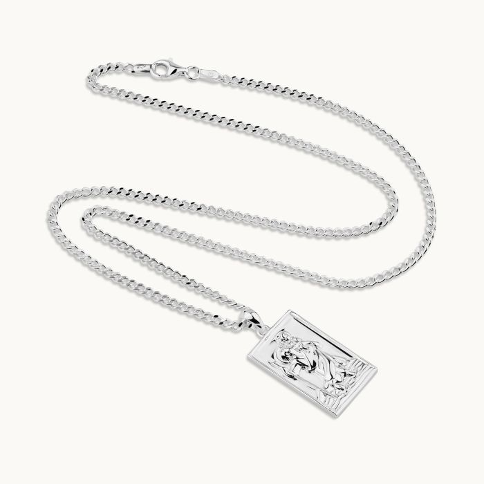 Sterling Silver Large Rectangle St Christopher Necklace