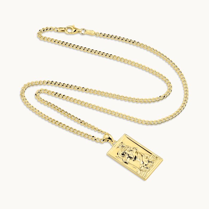 Gold Plated Sterling Silver Large Rectangle St Christopher Necklace