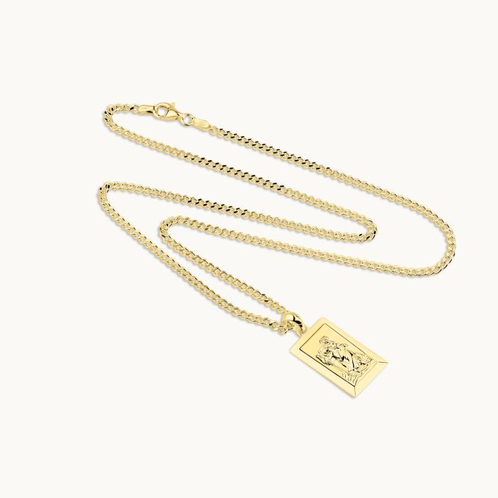 Gold Plated Sterling Silver Medium Rectangle St Christopher Necklace