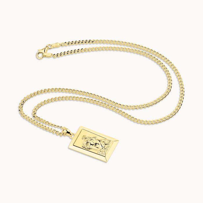 Gold Plated Sterling Silver Large Rectangle St Christopher Necklace