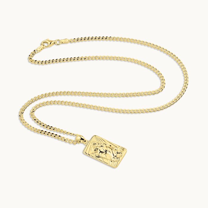 Gold Plated Sterling Silver Medium Rectangle St Christopher Necklace