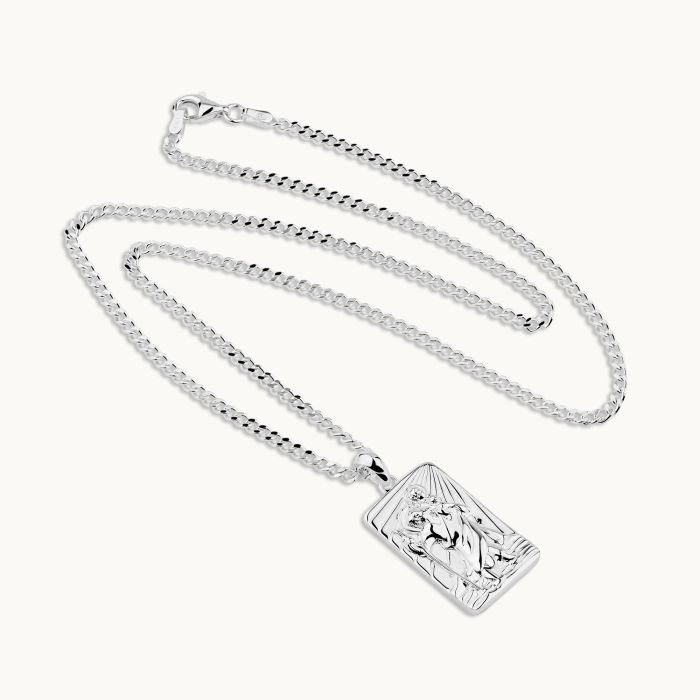 Sterling Silver Large Rectangle St Christopher Necklace