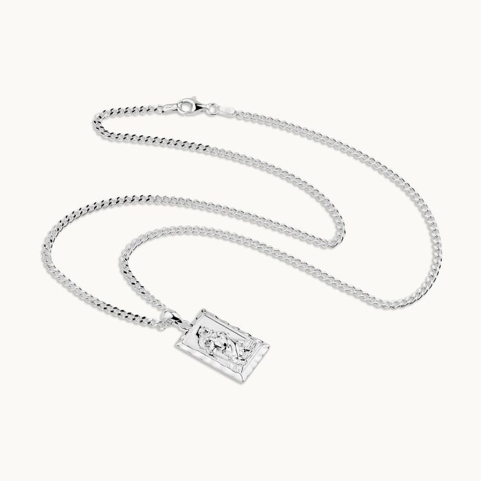 Sterling Silver Medium Rectangle St Christopher Necklace