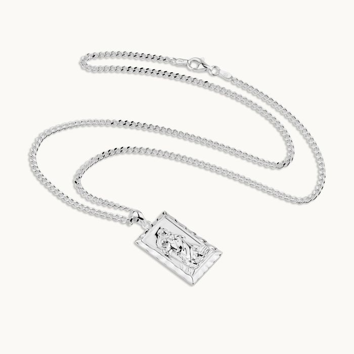 Sterling Silver Large Rectangle St Christopher Necklace