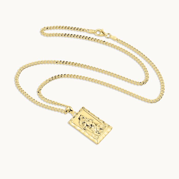 Gold Plated Sterling Silver Large Rectangle St Christopher Necklace